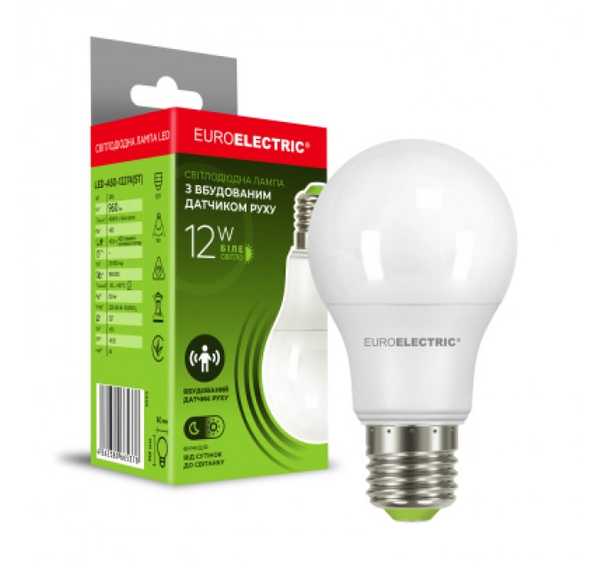 EUROELECTRIC Лампочка EUROELECTRIC LED A60 12W 960Lm SENSOR E27 4000K с датчик (LED-A60-12274(ST))