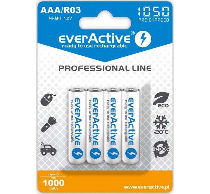 Аккумулятор everActive AAA/HR03 Ni-MH 1050mAh BL 4шт