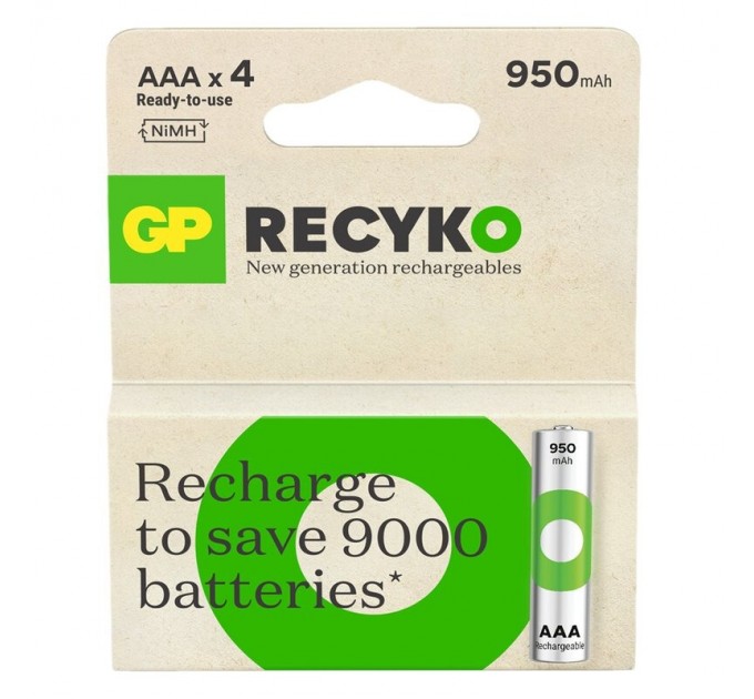 Gp Аккумуляторы GP Recyko Eco AAA/HR03 NI-MH 950mAh Box 4 шт