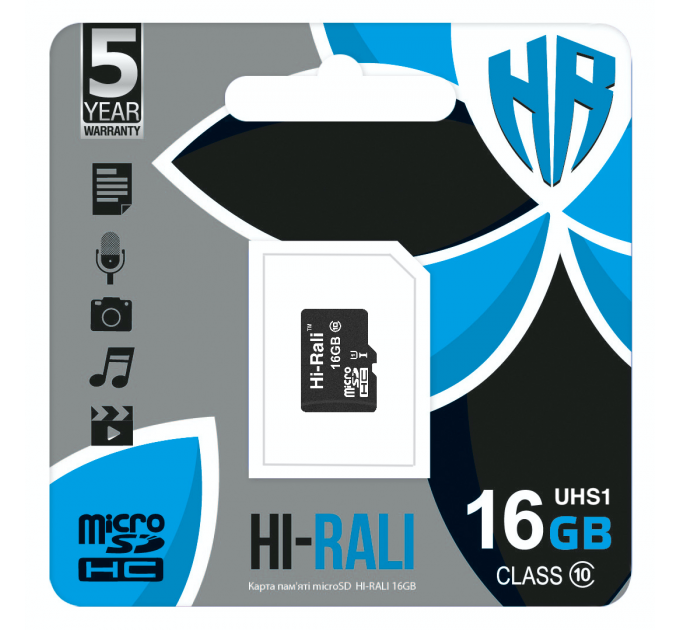 Hi-Rali Карта пам`ятi MicroSDHC 16GB UHS-I Class 10 Hi-Rali (HI-16GBSD10U1-00)