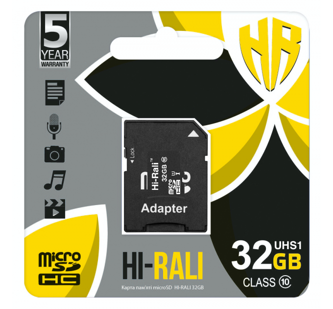 Карта пам`ятi MicroSDHC 32GB UHS-I Class 10 Hi-Rali + SD-adapter (HI-32GBSD10U1-01)