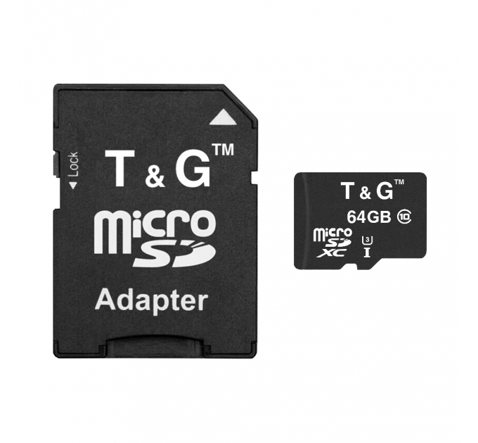 T&G Карта памяти MicroSDXC  64GB UHS-I U3 Class 10 T&G + SD-adapter (TG-64GBSDU3CL10-01)