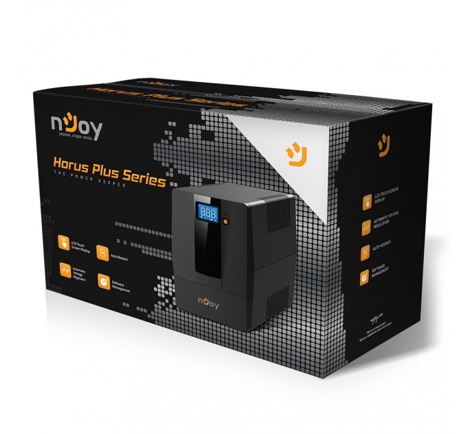 nJoy Джерело безперебійного живлення NJOY Horus Plus 1000 (PWUP-LI100H1-AZ01B), Lin.int., AVR, 4 x евро, USB, LCD, пластик
