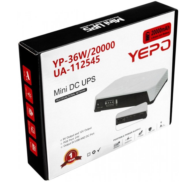 Yepo Джерело безперебійного живлення Yepo Mini DC-UPS YP-36W/20000mAh LiFePO4 DC-5V/9V/12V (UA-112545)