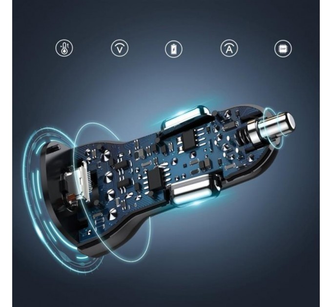 Choetech Автомобильное зарядное устройство Choetech (1USB Type C; 1USB) 38W PD3.0 QC3.0 Black (TC0005)