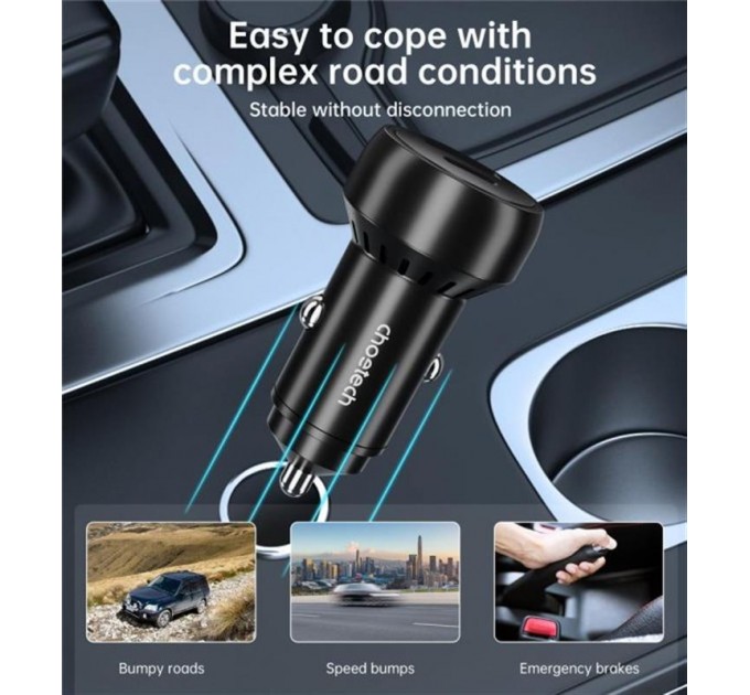 Choetech Автомобильное зарядное устройство Choetech (1USB Type C; 1USB) 60W PD3.0 QC3.0 Black (TC0014)
