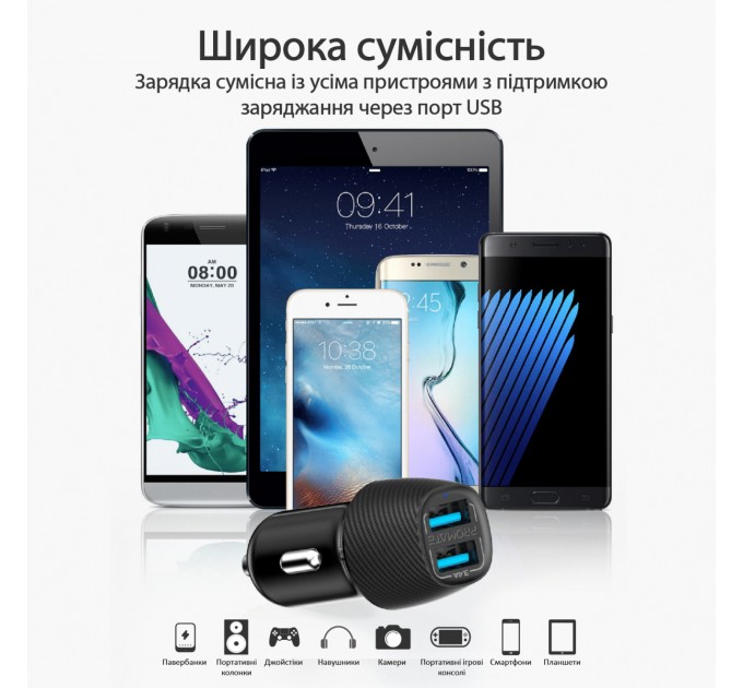 Автомобильное зарядное устройство Promate Voltrip-Duo Black