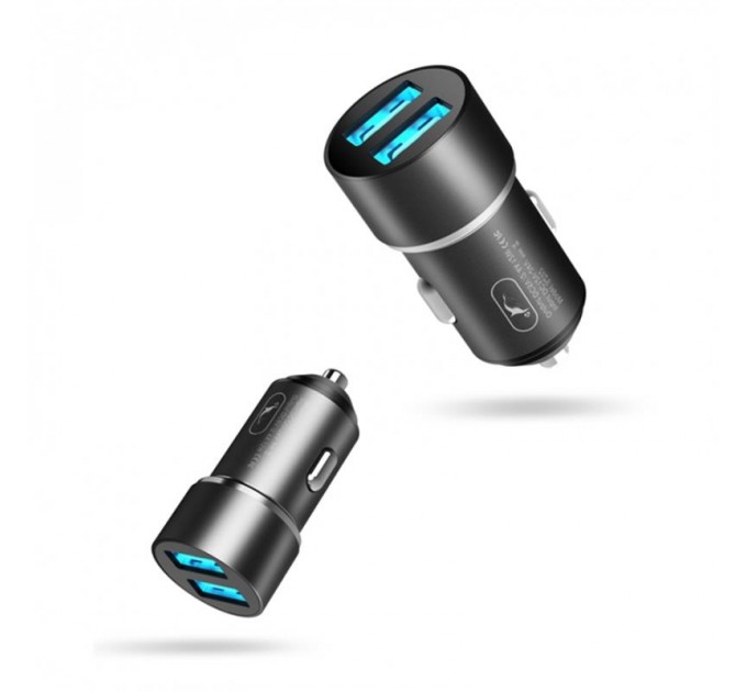 SkyDolphin Автомобильное зарядное устройство SkyDolphin SZ02L Aluminium (2USB, 2.4A) Black (AZP-000071) + кабель Lightning