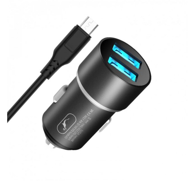 SkyDolphin Автомобильное зарядное устройство SkyDolphin SZ02V Aluminium (2USB, 2.4A) Black (AZP-000073) + кабель microUSB