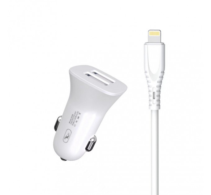 Автомобильное зарядное устройство SkyDolphin SZ09L (2USB, 3.4A) White (AZP-000108) + кабель Lightning