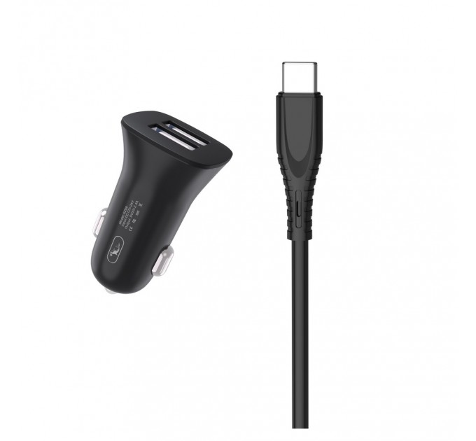Автомобильное зарядное устройство SkyDolphin SZ09T (2USB, 3.4A) Black (AZP-000110) + кабель Type-C