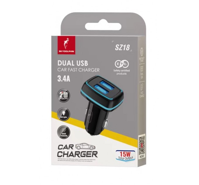 SkyDolphin Автомобильное зарядное устройство SkyDolphin SZ18 (2USB, 3.4A) Black (SDAZP-000098
)