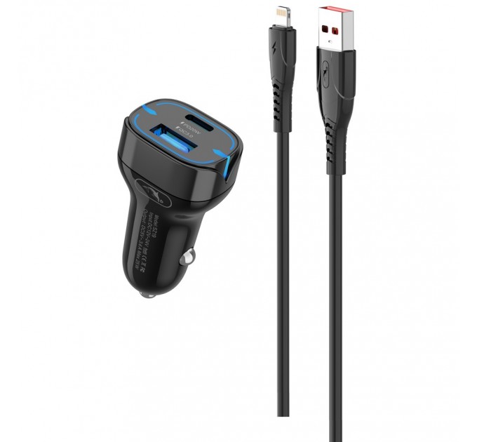 SkyDolphin Автомобильное зарядное устройство SkyDolphin SZ19L PD 20W + QC3.0 20W Black (AZP-000103) + кабель Lightning