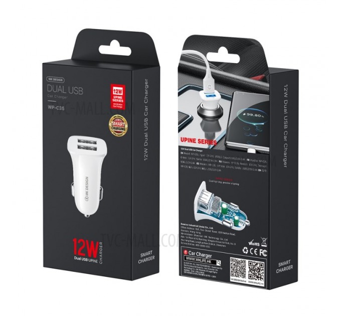 Автомобильное зарядное устройство WK WP-C35 (2USB) White (6941027616468)