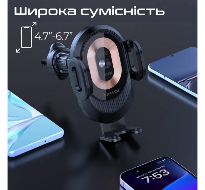 Автомобильное зарядное устройство с держателем Promate PowerMount-2 Black