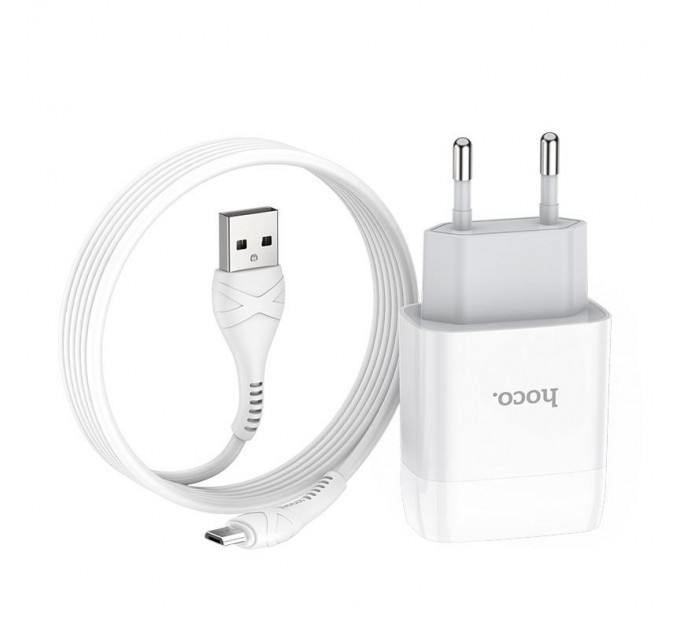 HOCO Зарядное устройство Hoco C72A Glorious (1USB, 2.1А) White (6931474713001) + кабель MicroUSB