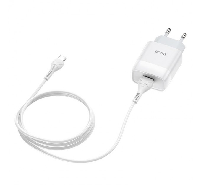 Зарядное устройство Hoco C72A Glorious (1USB, 2.1А) White (6931474713018) + кабель Type-C