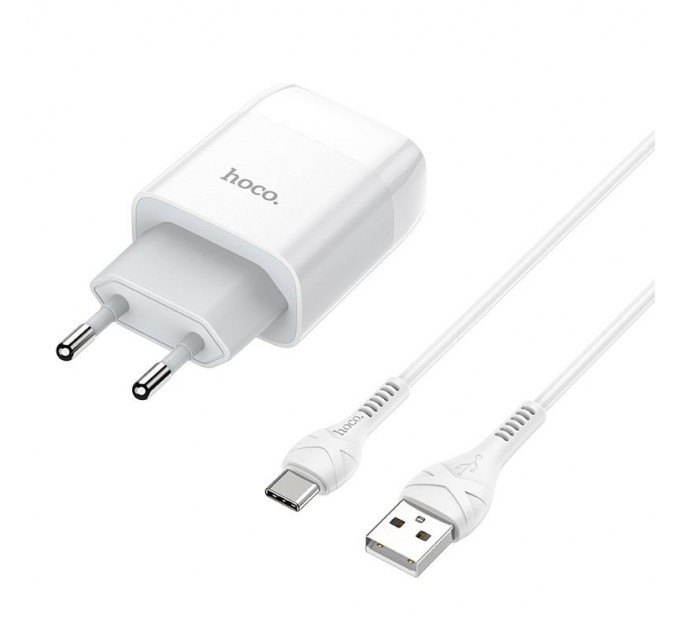 Зарядное устройство Hoco C72A Glorious (1USB, 2.1А) White (6931474713018) + кабель Type-C