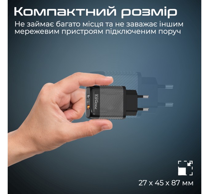 Зарядное устройство Promate BiPlug-QC3 Black