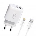 Зарядное устройство SkyDolphin SC22EBL (2USB, 2.1A) White (MZP-000162) + кабель Lightning