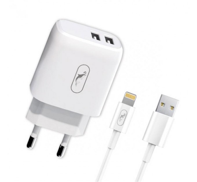 Зарядное устройство SkyDolphin SC22EBL (2USB, 2.1A) White (MZP-000162) + кабель Lightning