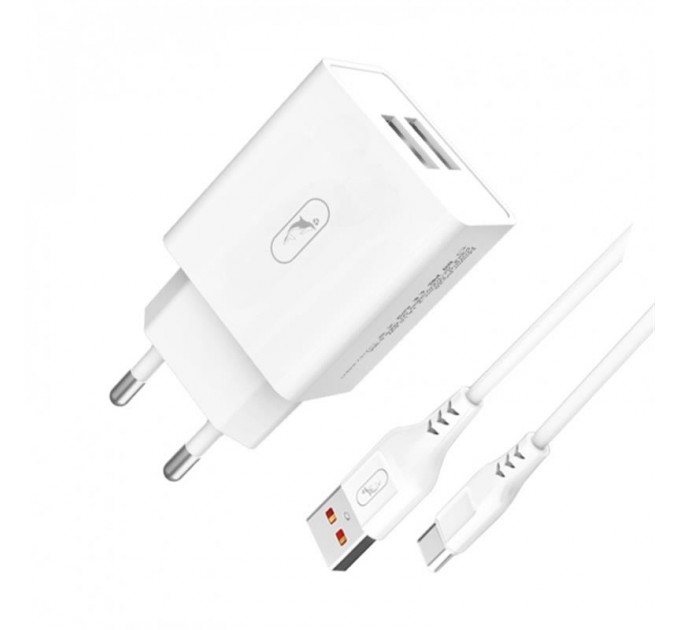 Зарядное устройство SkyDolphin SC30T (2USB, 2.1A) White (SDMZP-000113) + кабель Type-C