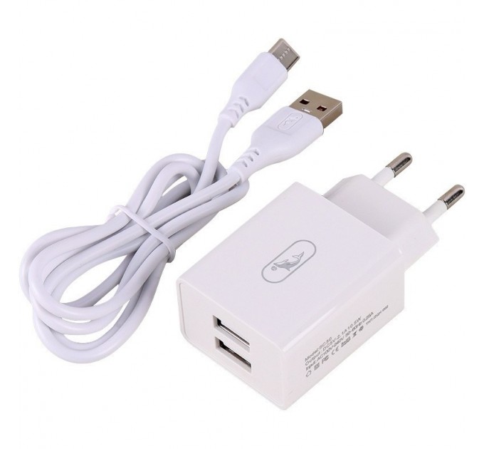 Зарядное устройство SkyDolphin SC30T (2USB, 2.1A) White (SDMZP-000113) + кабель Type-C
