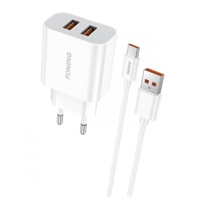 Foneng Сетевое зарядное устройство Foneng EU45 Dual USB Charger (2USBх2.4A) White (EU45-CH-TC) + кабель USB Type C