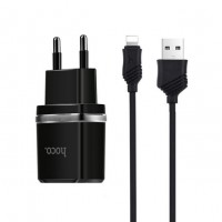 Сетевое зарядное устройство Hoco C12 Smart 2.4A 2USB Black (S23146) + кабель Lightning