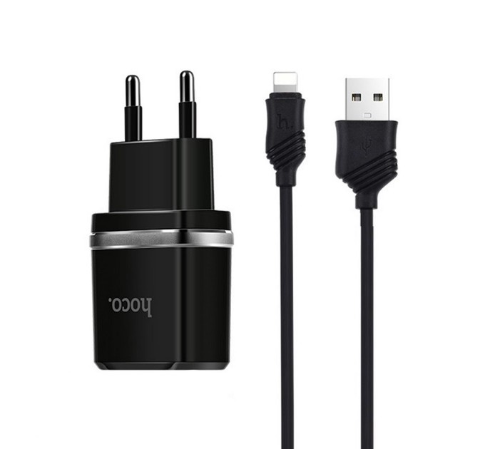 Сетевое зарядное устройство Hoco C12 Smart 2.4A 2USB Black (S23146) + кабель Lightning