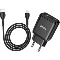 HOCO Сетевое зарядное устройство Hoco N5 (1USB 3A QC3.0 + 1 PD Type-C) Black (S25719) + кабель Lightning