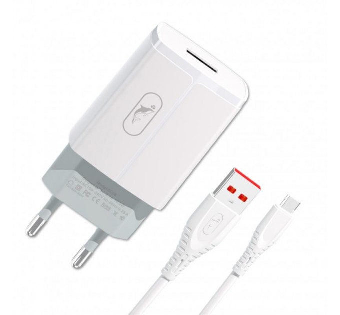 Сетевое зарядное устройство SkyDolphin SC06V (1USBx2.4A) White (SDMZP-000180) + кабель microUSB