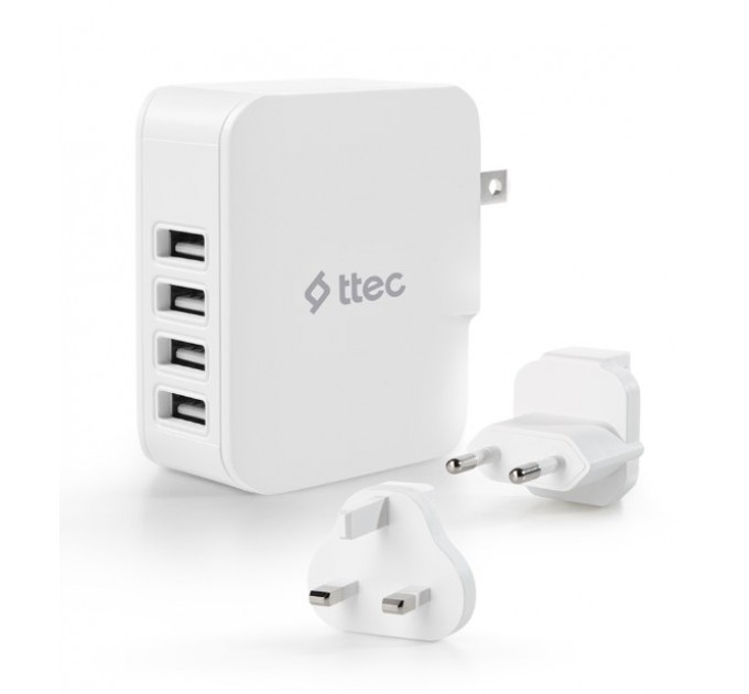 Сетевое зарядное устройство Ttec Quattro Traveler 4хUSB 5.1A/25Вт White (2SC02BUK)
