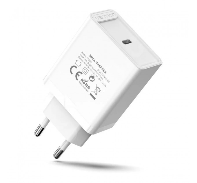 Сетевое зарядное устройство Vention USB Type C + QC4.0 (20W) White (FADW0-EU)