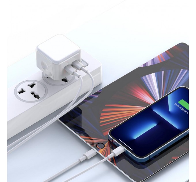 XO Сетевое зарядное устройство XO L102 (2USB-Cх3A) QC3.0 White (XO-L102i-WH) + кабель Lightning