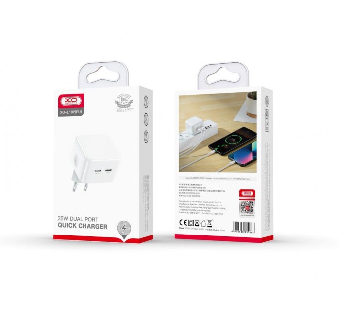 Сетевое зарядное устройство XO L102 (2USB-Cх3A) QC3.0 White (XO-L102-WH)