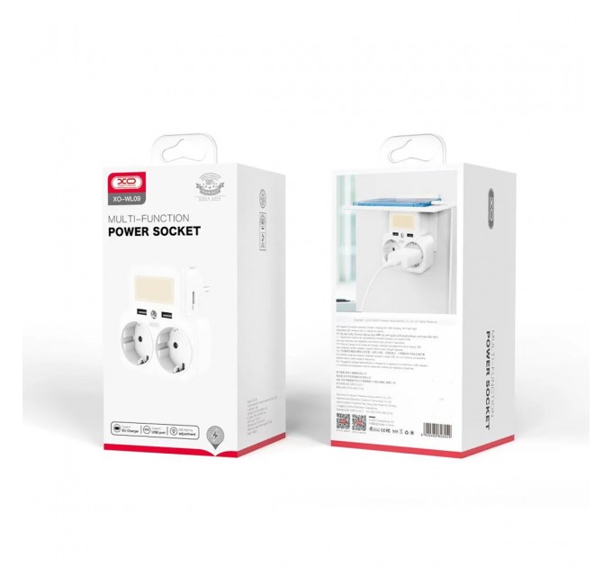 XO Мережевий зарядний пристрій XO WL09 (2 розетки 4000W; 2USB 2.4A) White (WL09.white)