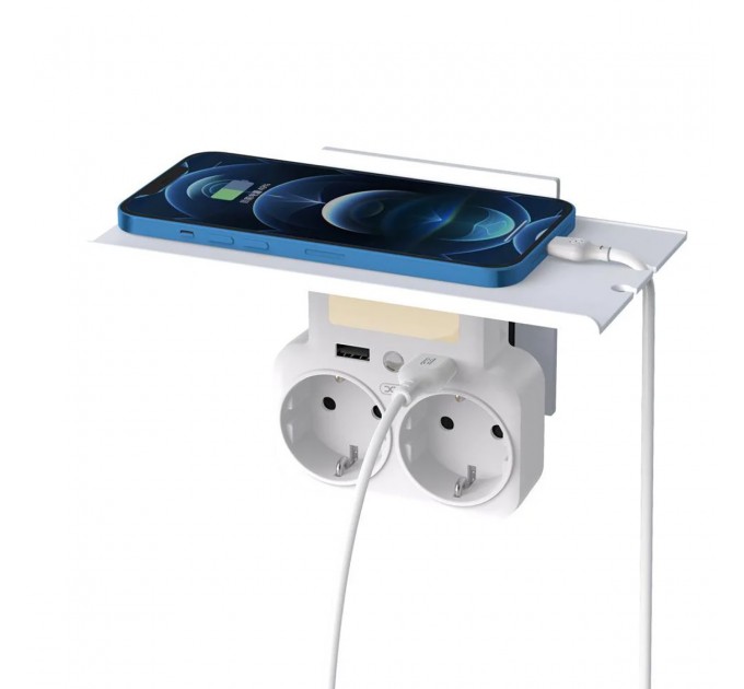 XO Мережевий зарядний пристрій XO WL09 (2 розетки 4000W; 2USB 2.4A) White (WL09.white)