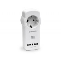 Сетевое зарядное устройство с розеткой REAL-EL CS-30 (2USB, 3.1A) White