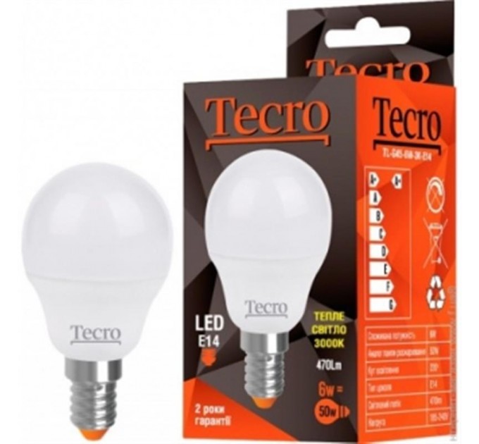 Tecro Лампа светодиодная Tecro 6W E14 3000K (TL-G45-6W-3K-E14)