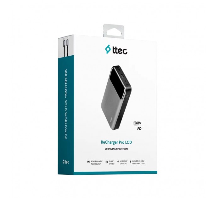 Ttec Универсальная мобильная батарея Ttec 20000mAh ReCharger Pro LCD PD 130W Space Gray (2BB218UG)