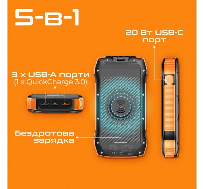 Promate Универсальная мобильная батарея Promate SolarTank-20PDQI 20W 20000mAh Black