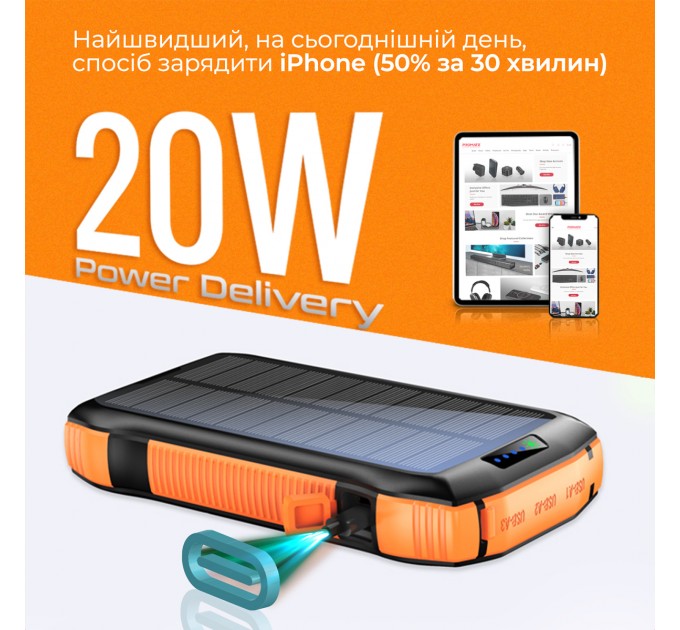 Promate Универсальная мобильная батарея Promate SolarTank-20PDQI 20W 20000mAh Black
