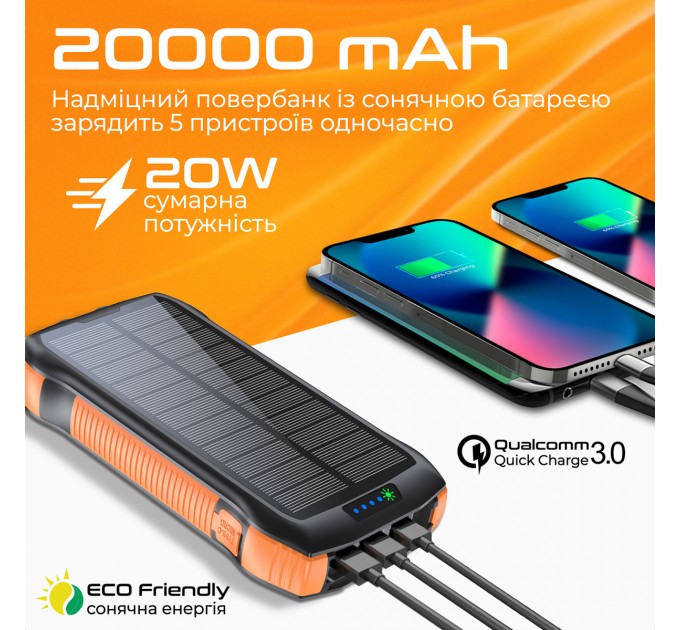 Promate Универсальная мобильная батарея Promate SolarTank-20PDQI 20W 20000mAh Black