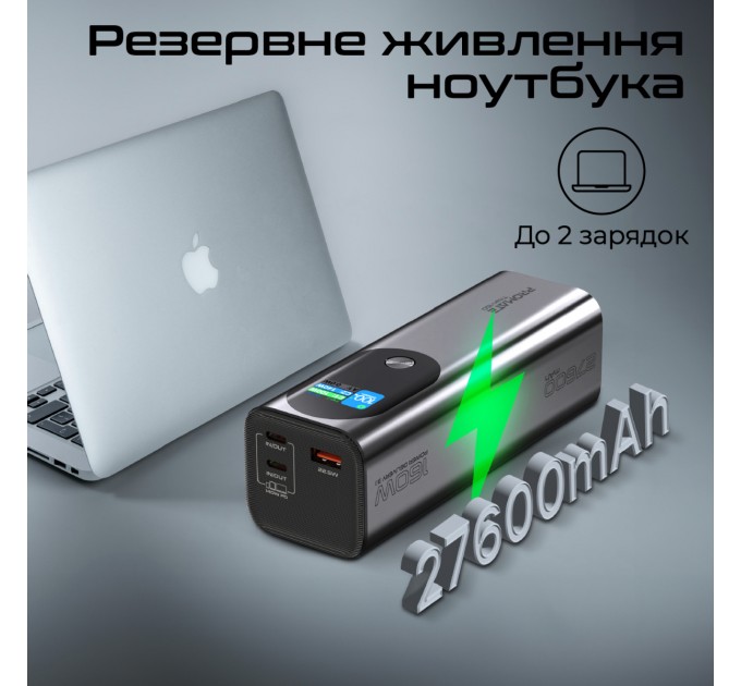 Promate Універсальна мобільна батарея Promate Titan-160 140W 27600mAh Gray