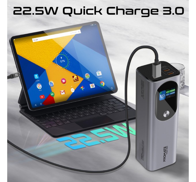 Promate Універсальна мобільна батарея Promate Titan-160 140W 27600mAh Gray