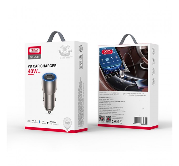 Автомобільний зарядний пристрій XO CC51 (2USB-C, 3А) PD Tranish (CC51.tranish)
