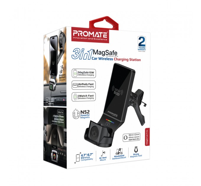 Promate Бездротовий зарядний пристрій Promate MagDrive-Trio MagSafe Black (magdrive-trio.black)