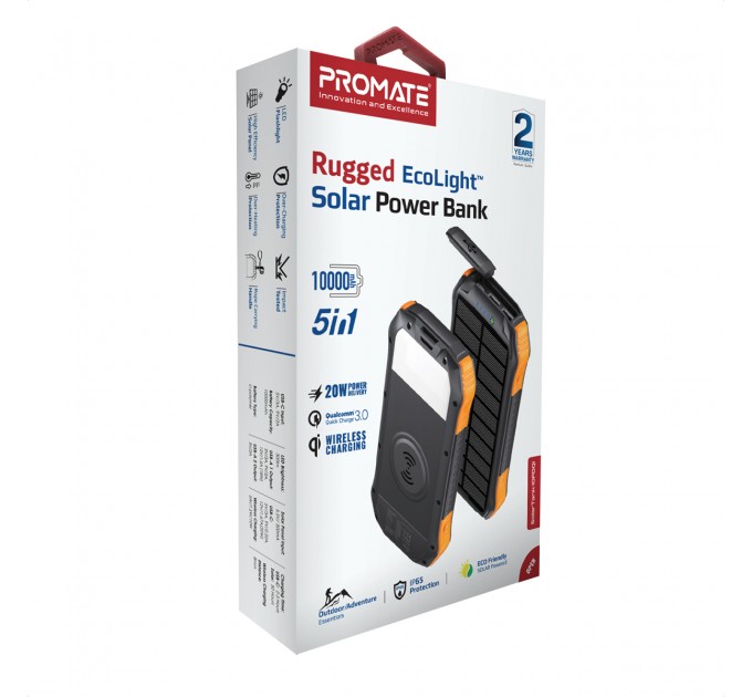 Promate Універсальна мобільна батарея Promate SolarTank-10PDQi 10000mAh 20W Black (solartank-10pdqi.black)