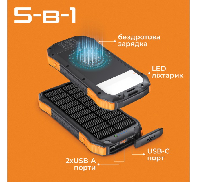 Promate Універсальна мобільна батарея Promate SolarTank-10PDQi 10000mAh 20W Black (solartank-10pdqi.black)